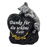 Grabstein Katze Tiergrabstein mit Spruch Polyresin Gedenkstein Grabdeko schw