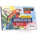 Tritart Aquarellpapier A6 300g | 55 Seiten Weiß | Din A6 Aquarellblock | Aquerell Papierblock zum Malen | Aquarellmalblock klein | Aquarell Postkartenblock |