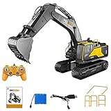 BAXT 17CH RC Bagger Metall mit LED-Licht und Ton, 2.4G Ferngesteuertes Bagger RC Kettenbagger Raupenbagger Baufahrzeug Truck Spielzeug für Kinder Erw