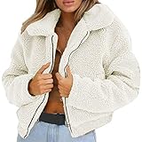 Zilosconcy Damen Cardigan Lang Winterjacke Einfarbig Wolljacke Kunstpelz Langarm Mantel Kurz Kunstpelz Jacke Super Weich Und Bequem Sweatshirt Oversized Kapuzenpullover Reiß