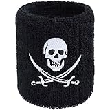 Designer Schweissband Piraten Stickerei Schweißband Bestickt & Absorbierendes Frottee Handgelenk Arm Schwarz Kinder Sport Fussball Tennis Gymnastik Wristband Geschenk Schweiß-Armb