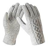 Bequemer Laden Damen Wintersport Handschuhe Dick Fleece Strick Handschuhe Touchscreen Warme Winterhandschuhe für Outdoor Garten mit Warme Fleece Futter & Wolle Haken, Hellgrau, Einheitsgröß