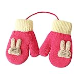 Strickhandschuhe Baby Handschuhe Gestrickt Baby Fäustlinge Kleinkind Strickhandschuhe für Kinder Mädchen Jungen 1 - 5 Jahre Winter Warme Winterhandschuhe mit Schnur Fleece-I