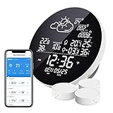 Eachen WLAN Wetterstation Funk mit 3 Außensensor Thermometer Hygrometer Funkwetterstation kompatibel mit Smart Life APP, Google Wetter synchronisieren, für Wein, Zigarre, Wohnzimmer, Babyzimmer, H