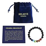 Believe London Chakra Armband mit Schmuckbeutel & Bedeutung Karte | 7 Chakra Naturstein | Heilung Reiki Yog