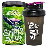 Spitfire Energy Drink für Gamer - ProPack - Gaming Energy Powder + Pro Shaker - 500gr Tub / 50 Portionen - Low Sugar - Vegan (Grüner Apfel)