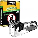 TOOLIO Tierfreundliche Mausefalle lebend, Ratten Lebendfalle ohne Gift – Schwanz bleibt unverletzt - Einfache Reinigung – Für drinnen & draußen - inkl. nützlicher Schaumstoffbüste (3er Set)