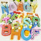 Kühlschrankmagnete, lustige Dekoration für den Kühlschrank, 26 Alphabet-Magnetbuchstaben aus Holz, englische Kühlschrankmagnete, Baby-Bildungsspielzeug