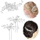 3 Stück Braut Haarschmuck Haarspangen Haarnadel Blume mit Kristallen Perlen Haarschmuck für Braut Brautjungfer auf Hochzeit Abendparty oder andere b