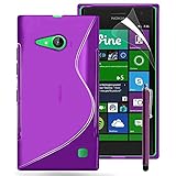 VComp-Shop® S-Line TPU Silikon Handy Schutzhülle für Nokia Lumia 735/ 730 Dual Sim + Großer Eingabestift + GRATIS Displayschutzfolie - VIOLETT