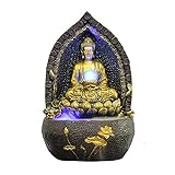 OMING Zimmerbrunnen Tischwasserbrunnen sitzende Buddha-Statue mit Kristallkugel-Indoor Meditierende Buddha-Wasserbrunnen-Wohnzimmer Büro Glücklicher Dekor Indoor Relaxation Desktop-B