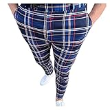Dinnesis Bleistifthosen Herren Stretch Chino Hose Karierte/Streifen/Ringdruck/Unifarben Elegant Business Stoffhose Schmale Passform Freizeithosen Lange Karottenschnitt Informell Anzughose aus Tw