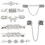 8 Stücke Jahrgang Pullover Clips für Frauen Mädchen, AUHOTA Retro Cardigan Clip mit Blumen Strass, Kragenclip Schalclip Hemdclip Broschen für Bluse Strickjacke Zubehör Kleider Schal - 8 Arten (Silber)