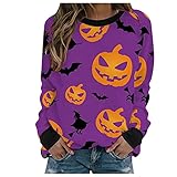 IKFIVQD Damen Plus Athletic Base Layers Halloween Langarm Pullover Tops Lose Tunika Shirt Casual Color Block Sweatshirt, 05#, 46