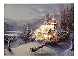 LED Bild Winterlandschaft Kirche in den Bergen Weihnachten Leinwand Wandbild 28x38