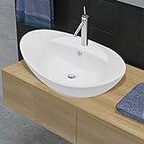 Festnight Luxuriöses Keramik Waschbecken Waschschale Waschtisch Badezimmer Waschplatz Aufsatzwaschbecken Oval und Überlauf 59 x 40