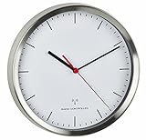 TFA Dostmann Funk-Wanduhr modern, 60.3050, leises Uhrwerk, Rahmen aus gebürsteten Edelstahl, 22 cm Durchmesser, silb
