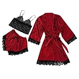 Weihnachts Pyjama Damen- Nachtwäsche Unterwäsche Babydoll Kleid Anzug Schlafanzug Kimono Nachthemd Negligee Sling Lingerie Morgenmantel Robe Hausanzug Schlafanzug Dessous Wäsche 3-Teiliges S