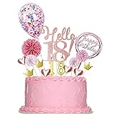 18 Geburtstag Mädchen Tortendeko,20 Stücke 18 geburtstag deko mit 18th Geburtstagskerzen, Kuchen Deko Glitzer Gold Rose Hello 18 Cake Topper Happy Birthday