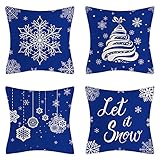 Kissenbezüge 35X35cm,4er Set DekoKissen Kissenhülle,Blaue Weihnachten Doppelseitiger Druck Weiche SamtKissenbezug,Quadrat Couchkissen kopfkissenbezug ,für Home Sofa Büro Outdoor Dekor Kissenbezug