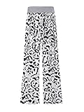 WUOOYOQ Damen Freizeithose Mode Leopard Karomuster Hohe Taille Kordelzug Weites Bein Hosen, weiß, L