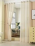 WOLTU® VH5862cm-2, 2er Set Gardinen transparent mit Ösen Leinen Optik, Doppelpack Ösenschal Vorhang Stores Voile Fensterschal Dekoschal für Wohnzimmer Kinderzimmer Schlafzimmer, 140x225 cm, Crè