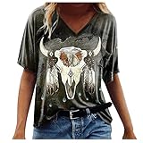 t-Shirts für Damen Damen Bluse Spitzen Hemd v Ausschnitt elegant kurzärmel Tunika blusen Tops Oberteil Spitze Damen Oberteile v-Ausschnitt Tops Sommer Dame(#220223 T-Shirt 05-A45, XXL)