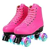 SABARRY Damen / Herren Glänzende Rollschuhe Outdoor PU Leder 4 Rollen Rollschuhe für Erwachsene Mädchen Jungen Unisex US Größe 5/6/7/7.5/8/8.5/9/10 (Rose Pink mit Licht, 8)