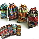 PiniceCore 12st Baumwolle Leinen-Beutel Der Ethnic Verpackung Geschenk- Kleine Breite Seil Süßigkeit Tee Schmucksache-Beutel (gelegentliche Farbe)
