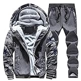 ZYYM Winter Gefütterte Plüsch Sportanzug Herren Gefütterte Jogginganzug Kapuzenjacke mit Reißverschluss Oberteile + Hose Fleece-Innenseite Sweatjacke Jogginghose Kapuzenpullover Training