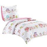 SCM Kinder Bettwäsche 135x200cm Eule 100% Baumwolle Renforcé 2-teilig Bettbezug Kopfkissenbezug 80x80cm Mädchen Jugendliche Teenager Einzelbett Owl Weiß Rosa B