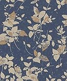rasch Tapete 402544 aus der Kollektion Uptown – Vliestapete in Dunkelblau mit beigen, floralen Mustern – 10,05m x 53cm (L x B)