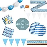 Oktoberfest Deko Set XXL | Party Set über 60 Teile | Hochwertige Bayrische Deko Dekoration inkl. Tischläufer Pappteller Servietten Luftballons Luftschlangen uvm. | Wiesn Deko Bayrisch blau w