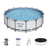 Bestway 56438 Steel Pro MAX Aufstellpool Komplett-Set mit Filterpumpe Ø 457 x 122 cm, grau,