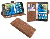cofi1453 Elegante Buch-Tasche Hülle kompatibel mit Alcatel Pop 4 (5051D) in Braun Leder Optik Wallet Book-Style Cover S