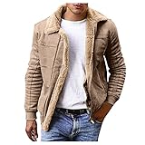 Revers Fleecejacke Herren Winterjacke Teddy-Fleece Wildlederjacke Parka Jacke Plüschmantel Warme Dicker PlüSchjacke Kunstfell Lederjacke Bikerjacke Cardigan Zipper Bomberjacke (01-Khaki, XXXXL)