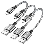 Kurzes Micro-USB-Kabel [3 Stück, 15 cm], sunguy geflochtene Nylon Micro USB 2.0 Schnellladegerät und Datensynchronisationskabel, kompatibel mit Roku-Streaming-TV-Stick, Chromecast, Android-T