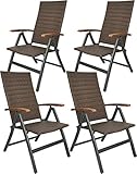 Brubaker 4er Set Polyrattan Gartenstuhl Modena - Hochlehner aus Metall und Poly Rattan klappbar - 7-Fach verstellbare Rückenlehne - wetterfester Faltstuhl/Klappstuhl - Braun G
