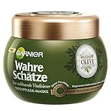 GARNIER Wahre Schätze Haar-Maske/Haarkur für intensive Haarpflege/Wirkt Vitalisierend (mit Vitamin E, aus nativem Olivenöl - für sehr trockenes, beanspruchtes Haar) 1 x 300