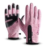 T98 Touchscreen Handschuhe, Fahrradhandschuhe Laufhandschuhe Winter Warme Sporthandschuhe Herren Damen Winddicht Wasserdichter Winterhandschuhe für Radfahren, Wandern, Skifahren (Pink, S)