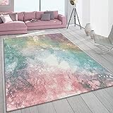 Paco Home Teppich Wohnzimmer Bunt Rosa Grün Türkis Pastell Farbverlauf Robust Kurzflor, Grösse:160x230