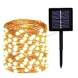 EXF Solar-Lichterkette, verbessert, langlebig, super groß und hell, 200 LED-Solarleuchten für den Außenbereich, wasserdicht, 8 Modi, Kupferdraht, Hof, Party Warmweiß1pk200