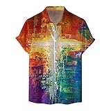 Dasongff Herren Hemd Bluse Sommer Mehrfarbig Kurzarm Hawaiihemd Mit Button Männer Bunte Streifen Lose Urlaub Freizeit Reise Shirt Strand Blumen BeiläUfige H