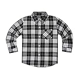 Kaerm Baby Langarm Plaid Shirt Jungen/Mädchen Kinder Stehkragen Kariertes Hemden Baumwolle Outfits Gentleman Overall Kleidung Mit Knöpfe Gr. 86-164 Weiß&Schwarz 122-128