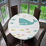 HOMEIEU 3D Goldfisch Cartoon Druck Polyester Runde Tischdecke, Wasserdicht Und Ölbeständig, Elastisch Gebundene Runde Tischdecke Diameter 180