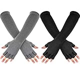 2 Paare Unisex Fingerlose Handschuhe Halbfinger Gestrickt Warme Handschuhe Dehnbare Halbfinger Armstulpen für Männer Frauen, 11 Z