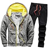 Yowablo Hoodie Sweatshirt Sets Männer Winter Plus Size Einfarbig Jacke Hosen Verdickt Plus Samt Warmer Pullover Anzug Sportswear ( XL,4Grau )