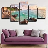 HHGJJ 5 teilige Bilder Grünes Wasser Meereslandschaft 5 teilige Leinwandbilder Bilder 5 teilig wandbild leinwanddrucke 5 stück wandkunst Bilder Wohnzimmer modern leinwand Malerei XXL Bilder 150x80