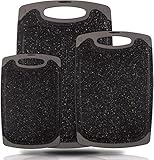 3-teiliges Schneidebrett-Set aus Kunststoff mit Saftrille, verschiedene Größen, Marmor-Muster, Schneidebrett, FDA-Lebensmittelqualität (Black)