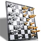 Taong Schachspiel Mittelalterliches Schachspiel mit Schachbrett 32 Schachfiguren mit Schachbrett Gold Silber Magnetisches S